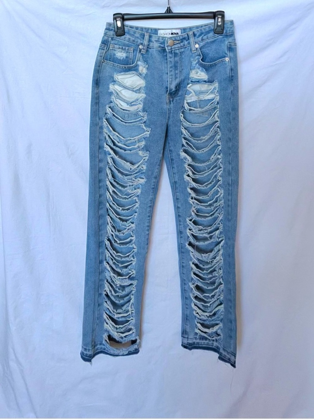 Fashion Nova Light Blue Distressed Skinny Jeans